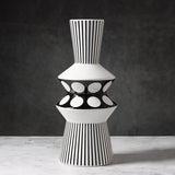 Black And White Striped Geometric Ceramic Vase Flower Ornaments 16.4x16.4x38CM 0 - Tophatter Daily Deals