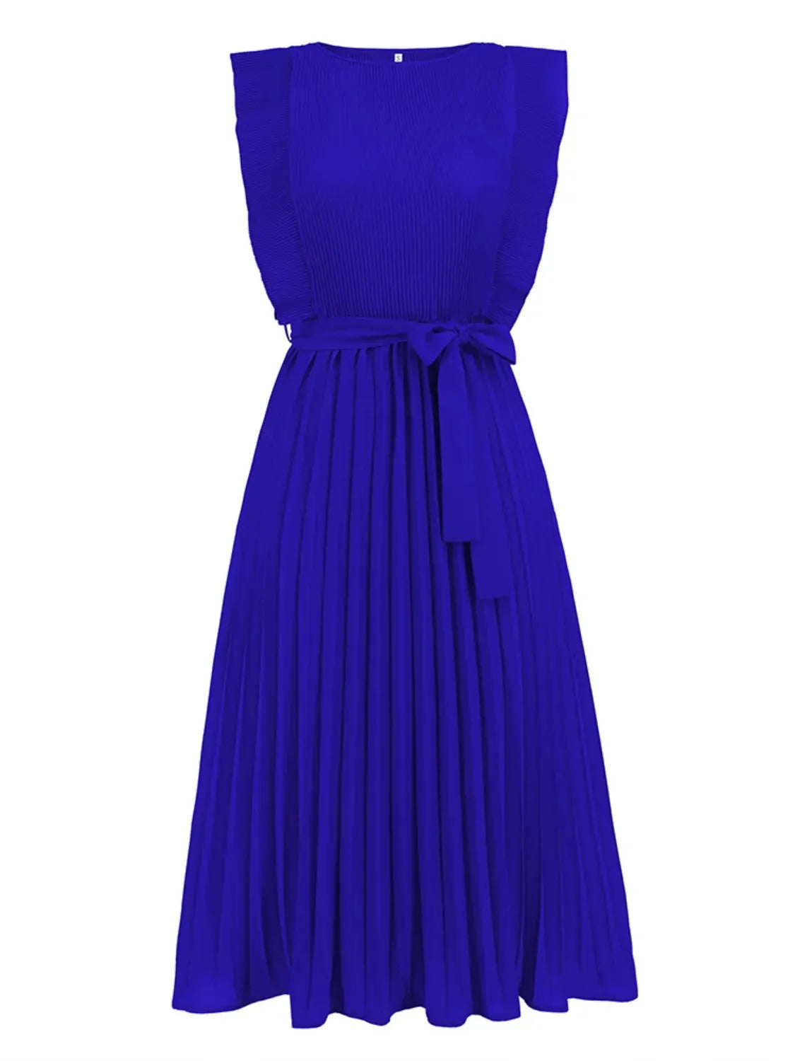 Tied Round Neck Pleated Midi Dress Casual Dresses - Tophatter Daily Deals