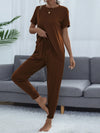 Round Neck Top and Pants Lounge Set Brown Loungewear Sets - Tophatter Daily Deals