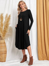 Pocketed Round Neck Long Sleeve Tee Dress Casual Dresses - Tophatter Daily Deals