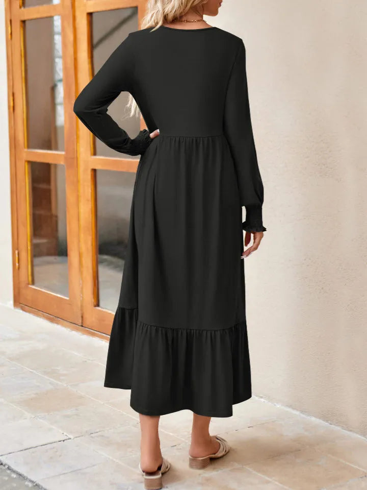 Round Neck Lantern Sleeve Ruffle Hem Dress Casual Dresses - Tophatter Daily Deals