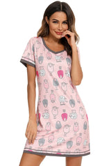 Contrast Trim Short Sleeve Lounge Dress Sleep Dresses - Tophatter Daily Deals