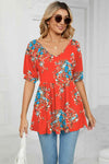 V-Neck Babydoll Blouse Red Blouses - Tophatter Daily Deals