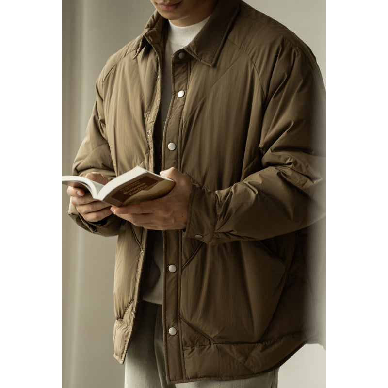 Warm Men's Down Jacket - Shirt Collar, Nylon, Winter Amber Green 3D Changing Face Moving Picture Frame - Tophatter Daily Deals