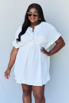 Ninexis Out Of Time Full Size Ruffle Hem Dress with Drawstring Waistband in White Casual Dresses - Tophatter Daily Deals