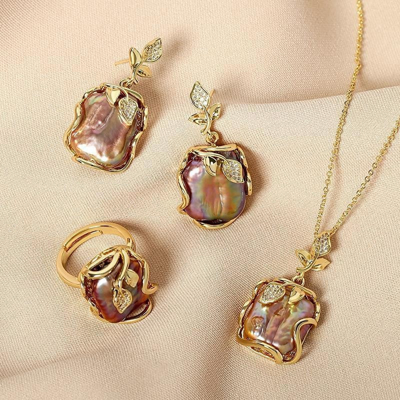 Baroque Three-piece Purple Special-shaped Pearl Necklace 0 - Tophatter Daily Deals