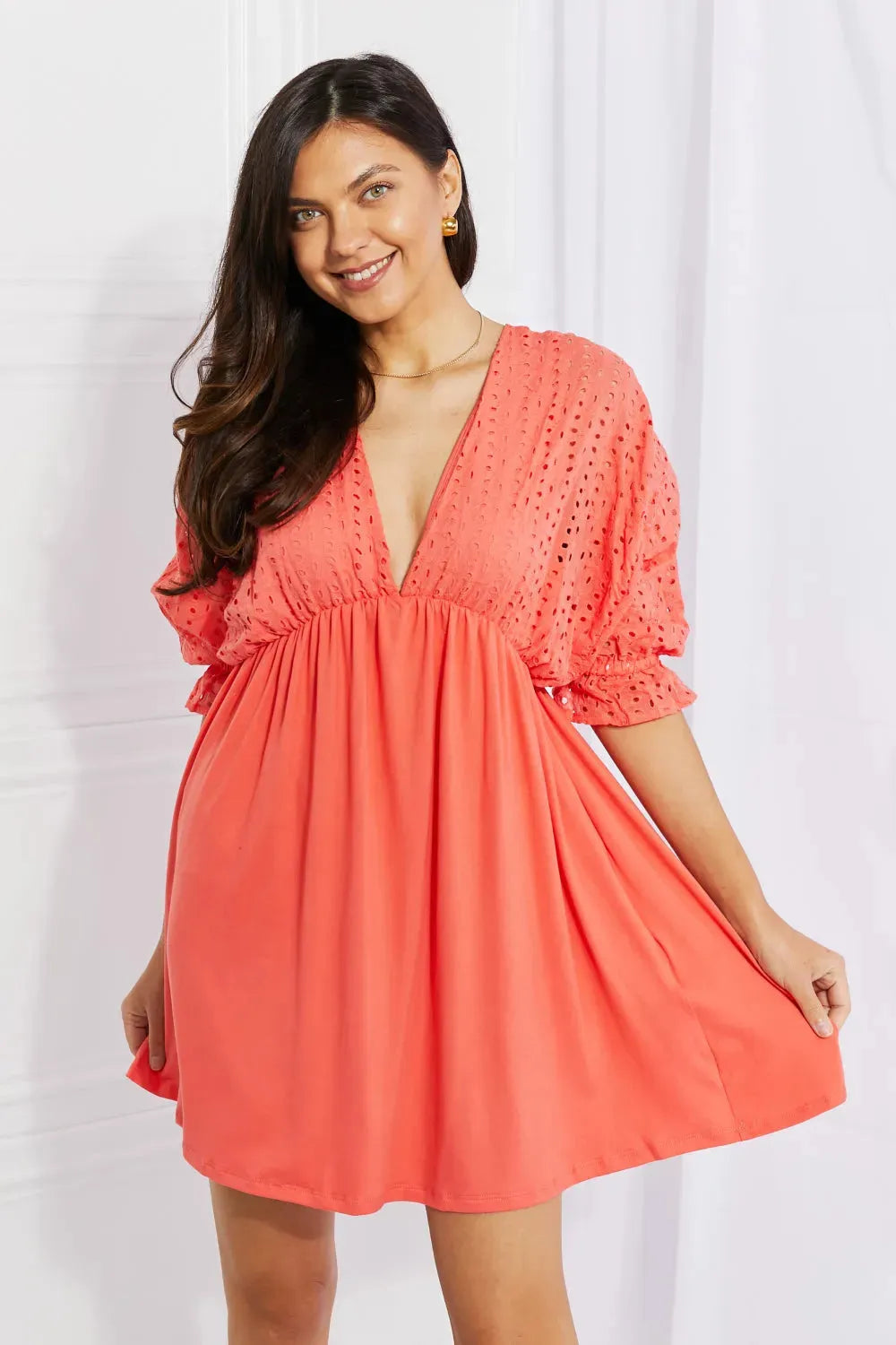 Ninexis Everyday Dreams Eyelet Contrast Dress Orange Casual Dresses - Tophatter Daily Deals