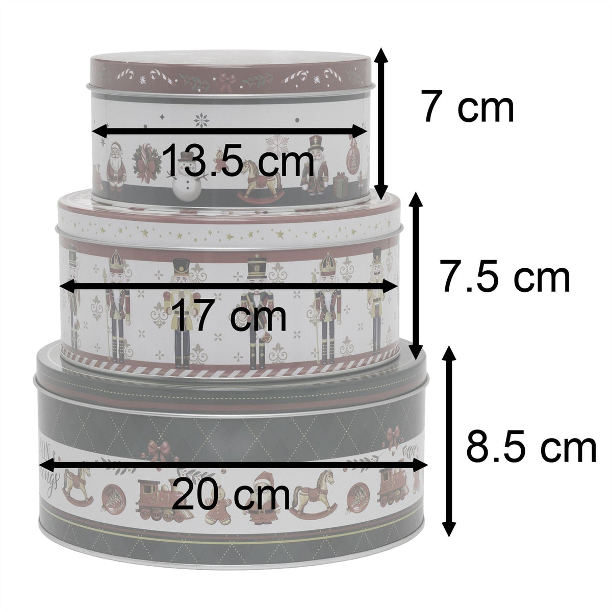 Set of 3 Traditional Christmas Storage Tins | 3-piece Round Kitchen Nesting Tins Biscuit Tin - Tophatter Daily Deals