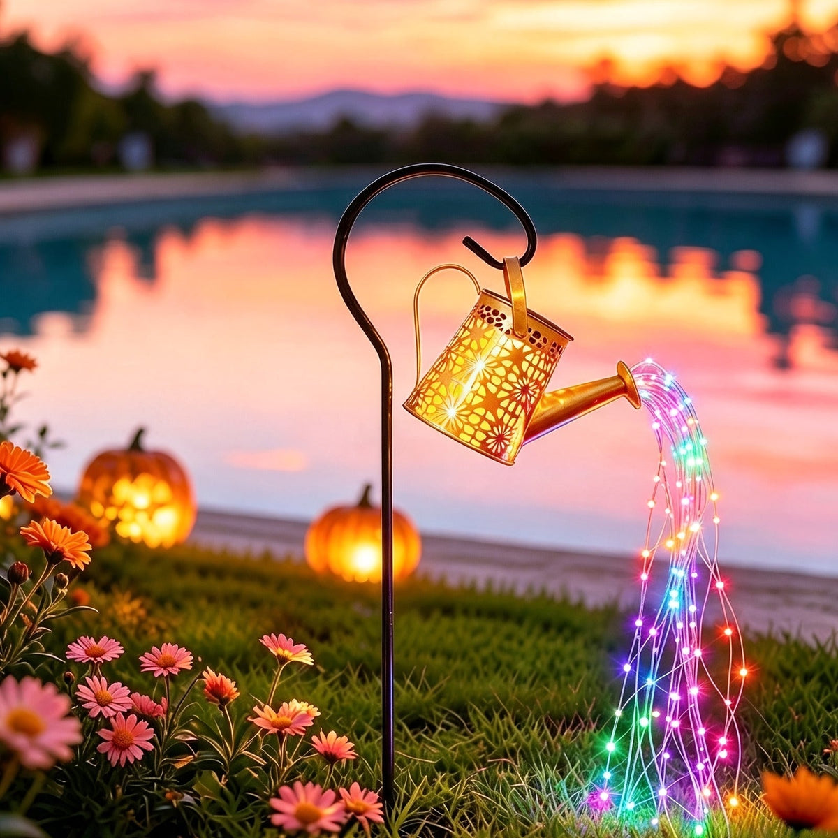 Solar Watering Can String Light with 60 LEDs, Color Changing Multicolor LED String Lights - Tophatter Daily Deals