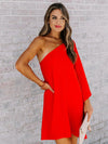 Single Shoulder Kimono Sleeve Mini Dress Red Casual Dresses - Tophatter Daily Deals