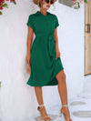 Buttoned Tie Waist Short Sleeve Dress Casual Dresses - Tophatter Daily Deals