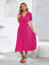 Pleated Surplice Tie Waist Midi Dress Casual Dresses - Tophatter Daily Deals