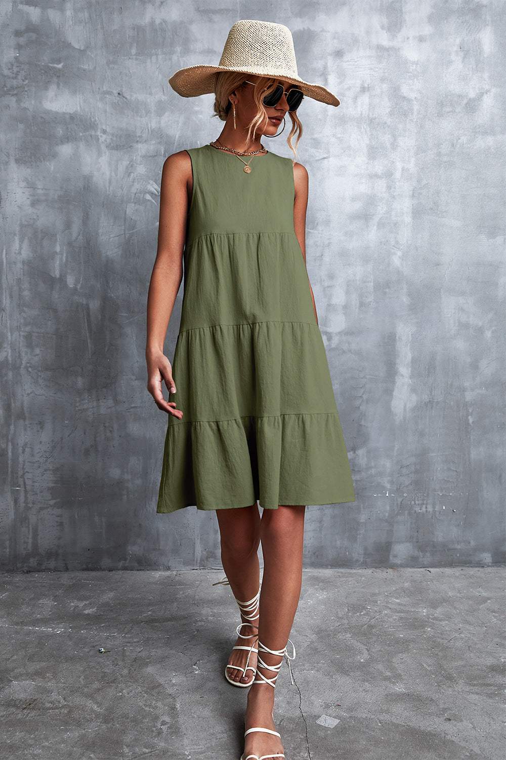 Sleeveless Round Neck Tiered Dress Casual Dresses - Tophatter Daily Deals