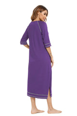 Zip Up Slit Round Neck Night Dress with Pockets Sleep Dresses - Tophatter Daily Deals