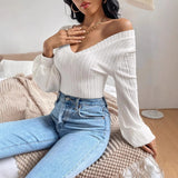 Fitted Womens V Neck Bishop Sleeve Top - Ribbed Knit Casual 3D Changing Face Moving Picture Frame - Tophatter Daily Deals
