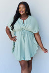 Ninexis Out Of Time Full Size Ruffle Hem Dress with Drawstring Waistband in Light Sage Light Sage Casual Dresses - Tophatter Daily Deals