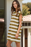 Striped Round Neck Cap Sleeve Mini Dress Casual Dresses - Tophatter Daily Deals