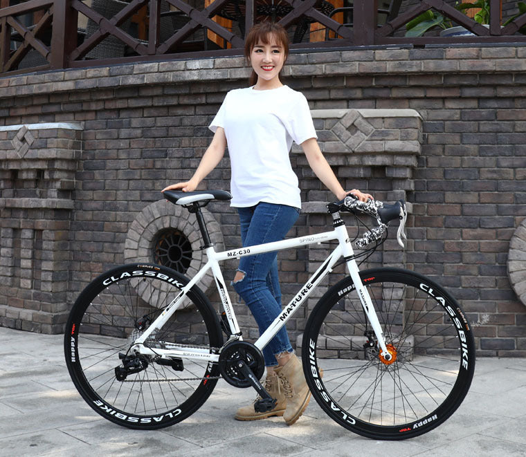 Aluminum Alloy Road Bike 21 Speed Bend Put Double Disc Brake White black 0 - Tophatter Daily Deals