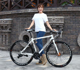 Aluminum Alloy Road Bike 21 Speed Bend Put Double Disc Brake White black 0 - Tophatter Daily Deals
