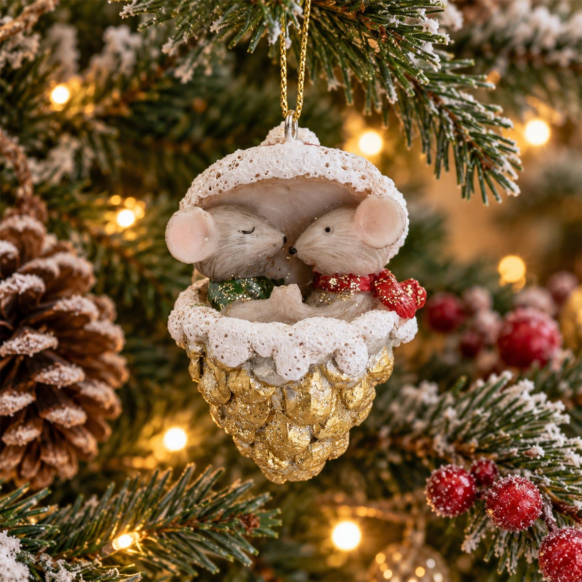 Mice In Gold Cone Resin Hanging Christmas Tree Decoration Gisela Graham 6cm Tree Decoration - Tophatter Daily Deals