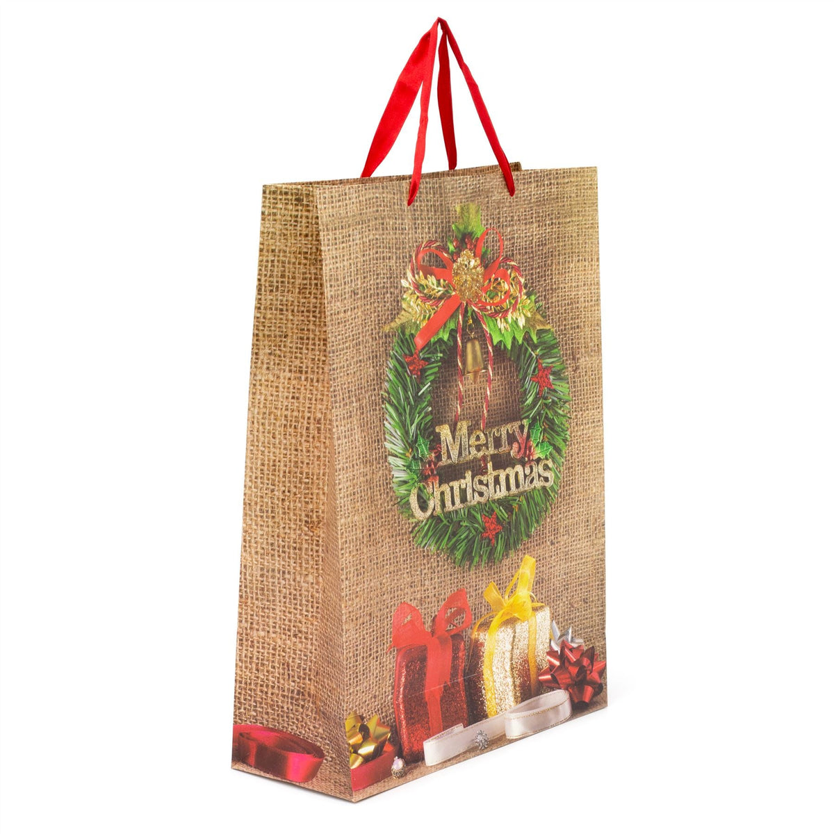 XL Extra Large Christmas Gift Bag 45 x 33cm | Traditional Christmas Wreath Glitter Paper Gift Bag | Christmas Present Bag Xmas Gift Bag Gift Bag - Tophatter Daily Deals
