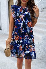 Frill Mock Neck Cap Sleeve Dress Navy Casual Dresses - Tophatter Daily Deals
