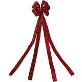 Red Velveteen Tree Top Bow with Long Streamer | Fabric Christmas Tree Topper Tree Decoration - Tophatter Daily Deals
