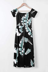Slit Printed Off-Shoulder Midi Dress Casual Dresses - Tophatter Daily Deals