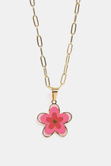 Flower Pendant Stainless Steel Necklace Blush Pink One Size Necklaces - Tophatter Daily Deals