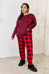 Zenana Full Size Plaid Round Neck Top and Pants Pajama Set Loungewear Sets - Tophatter Daily Deals