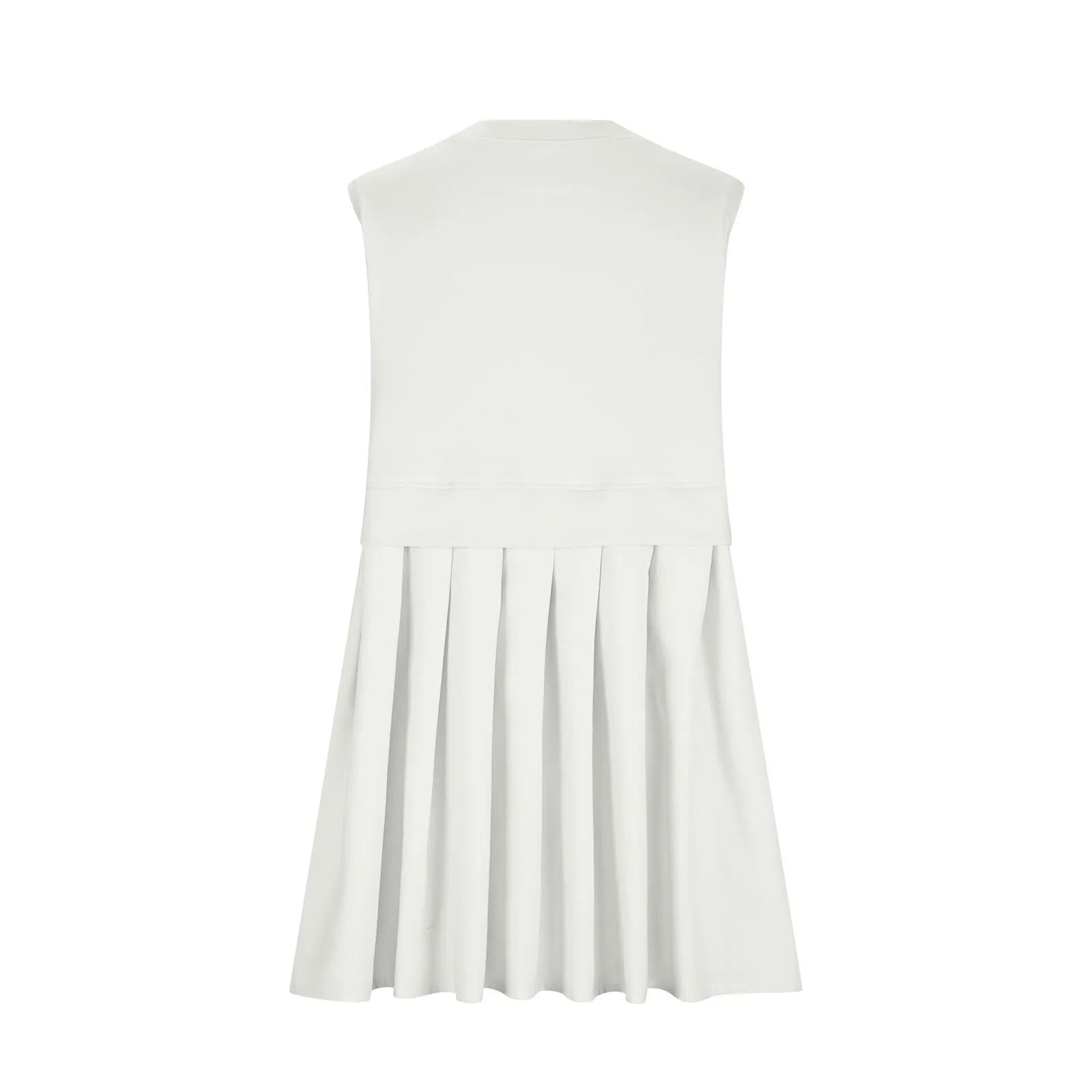 Pleated Round Neck Sleeveless Mini Dress Ivory Casual Dresses - Tophatter Daily Deals