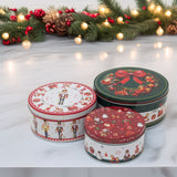 Set of 3 Traditional Christmas Storage Tins | 3-piece Round Kitchen Nesting Tins Biscuit Tin - Tophatter Daily Deals
