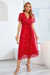 Sequin Leaf Embroidery Tie Front Short Sleeve Dress Cocktail Dresses - Tophatter Daily Deals