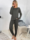 Round Neck Top and Drawstring Pants Lounge Set Loungewear Sets - Tophatter Daily Deals