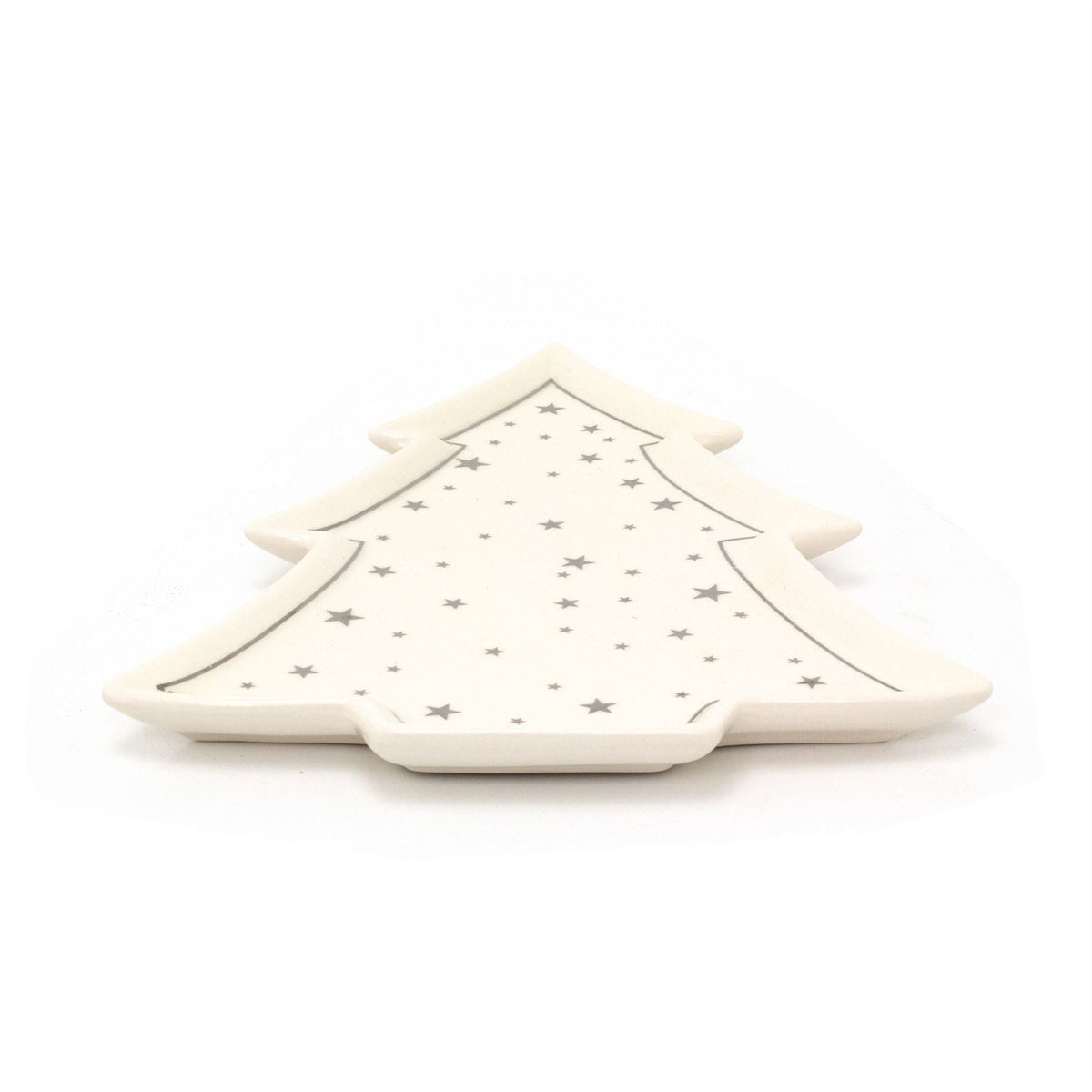 Christmas Tree Trinket Dish | White Ceramic Tree-shaped Trinket Tray - 26cm Plate - Tophatter Daily Deals