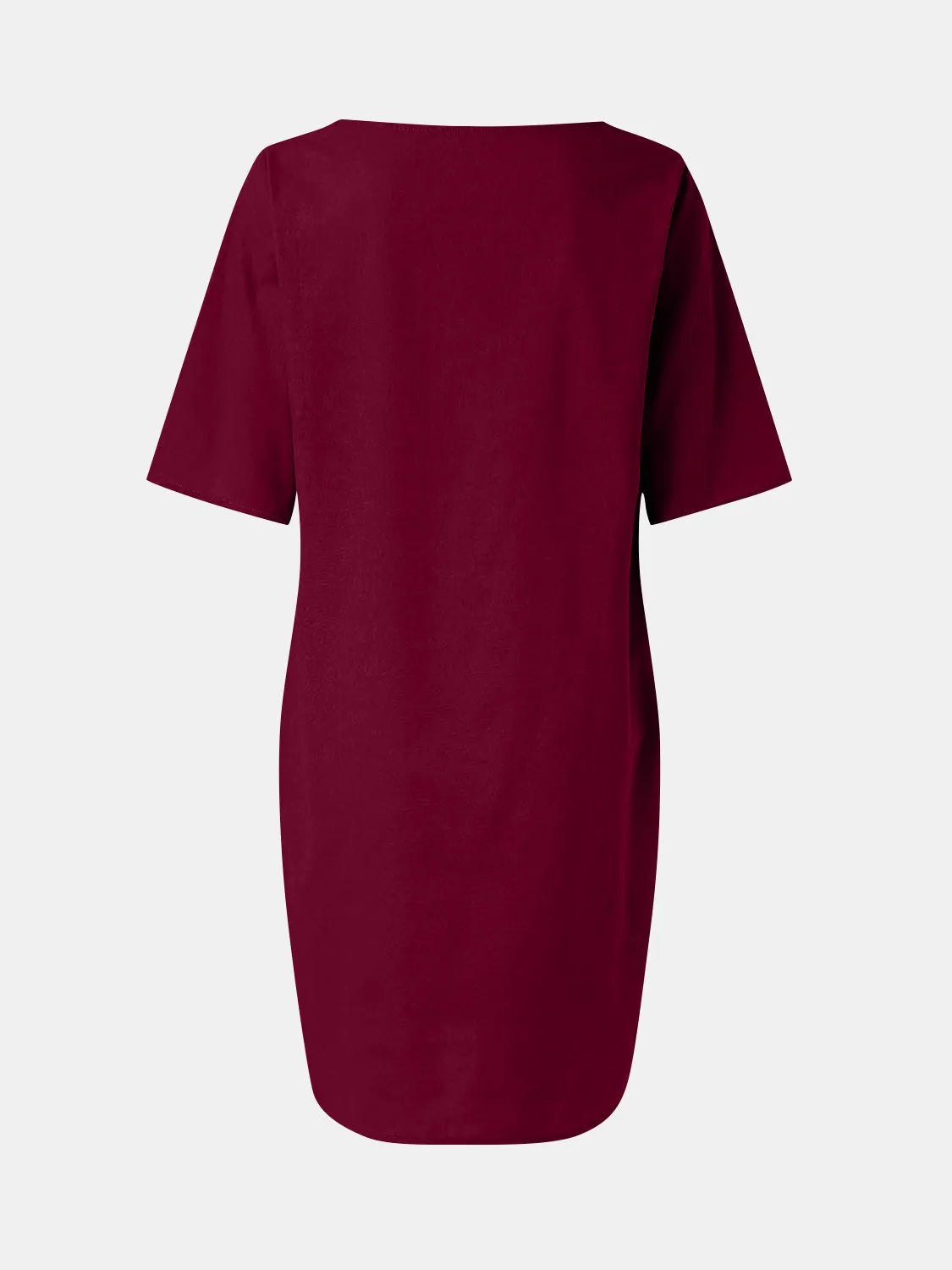 Full Size Round Neck Half Sleeve Dress with Pockets Burgundy Casual Dresses - Tophatter Daily Deals