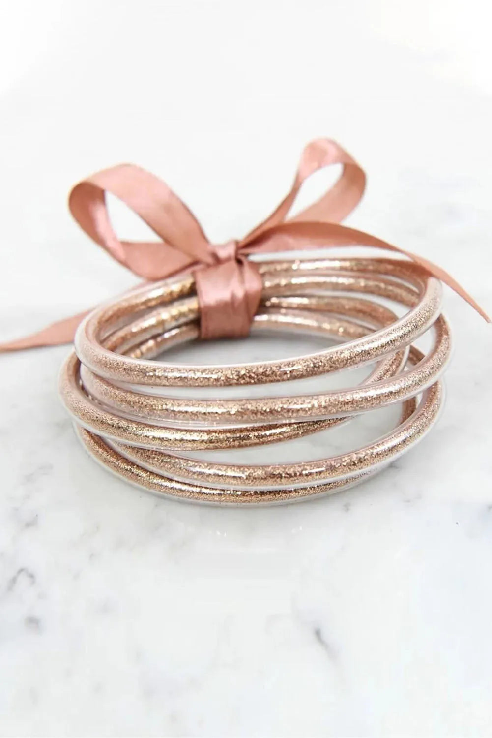 Apricot Glitter Bowknot Layered Jelly Bracelet Apricot ONE SIZE Silica gel Bracelets - Tophatter Daily Deals
