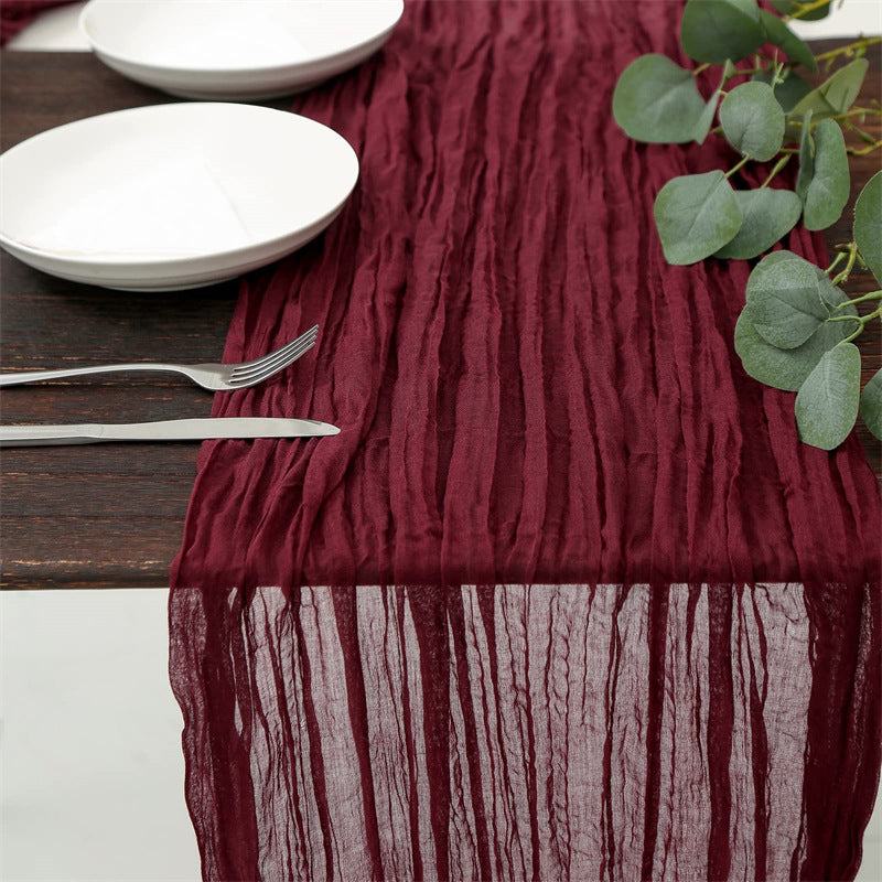 Balinese Crinkle Table Flag Boho Twist Tablecloth Wine Red 0 - Tophatter Daily Deals