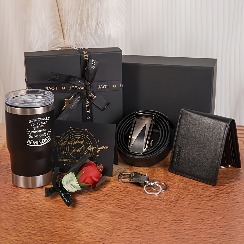 Men's Gift Set with Wallet Belt Keychain (6pcs) gifts - Tophatter Daily Deals