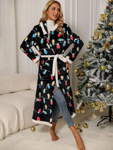 Tie Waist Hooded Robe Black Sleep Dresses - Tophatter Daily Deals