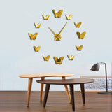 3D Mirror Wall Clock Butterfly Living Room Bedroom Home Decor Big Clock Time Gold 0 - Tophatter Daily Deals