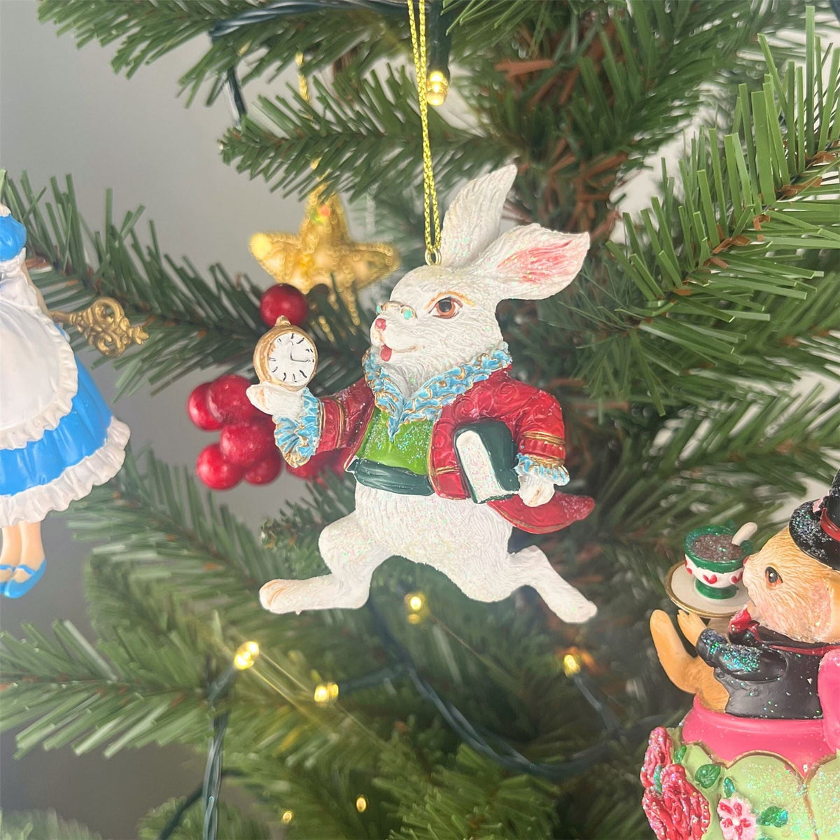White Rabbit Christmas Bauble Alice in Wonderland Christmas Tree Ornament - 9cm Baubles - Tophatter Daily Deals