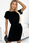 Round Neck Short Sleeve Ruched Dress Black Casual Dresses - Tophatter Daily Deals