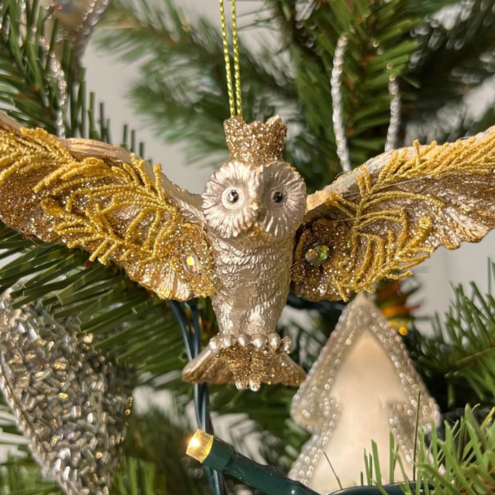 Diamante Owl Christmas Bauble | Resin Owl Christmas Tree Hanging Ornament Baubles - Tophatter Daily Deals