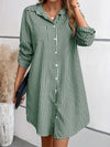 Striped Button Up Long Sleeve Mini Shirt Dress Sage Casual Dresses - Tophatter Daily Deals