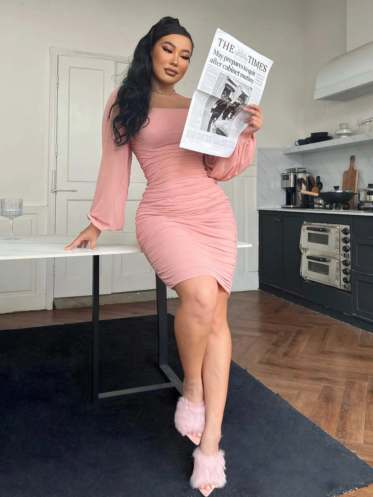 Zip-Back Ruched Bodycon Dress Cocktail Dresses - Tophatter Daily Deals