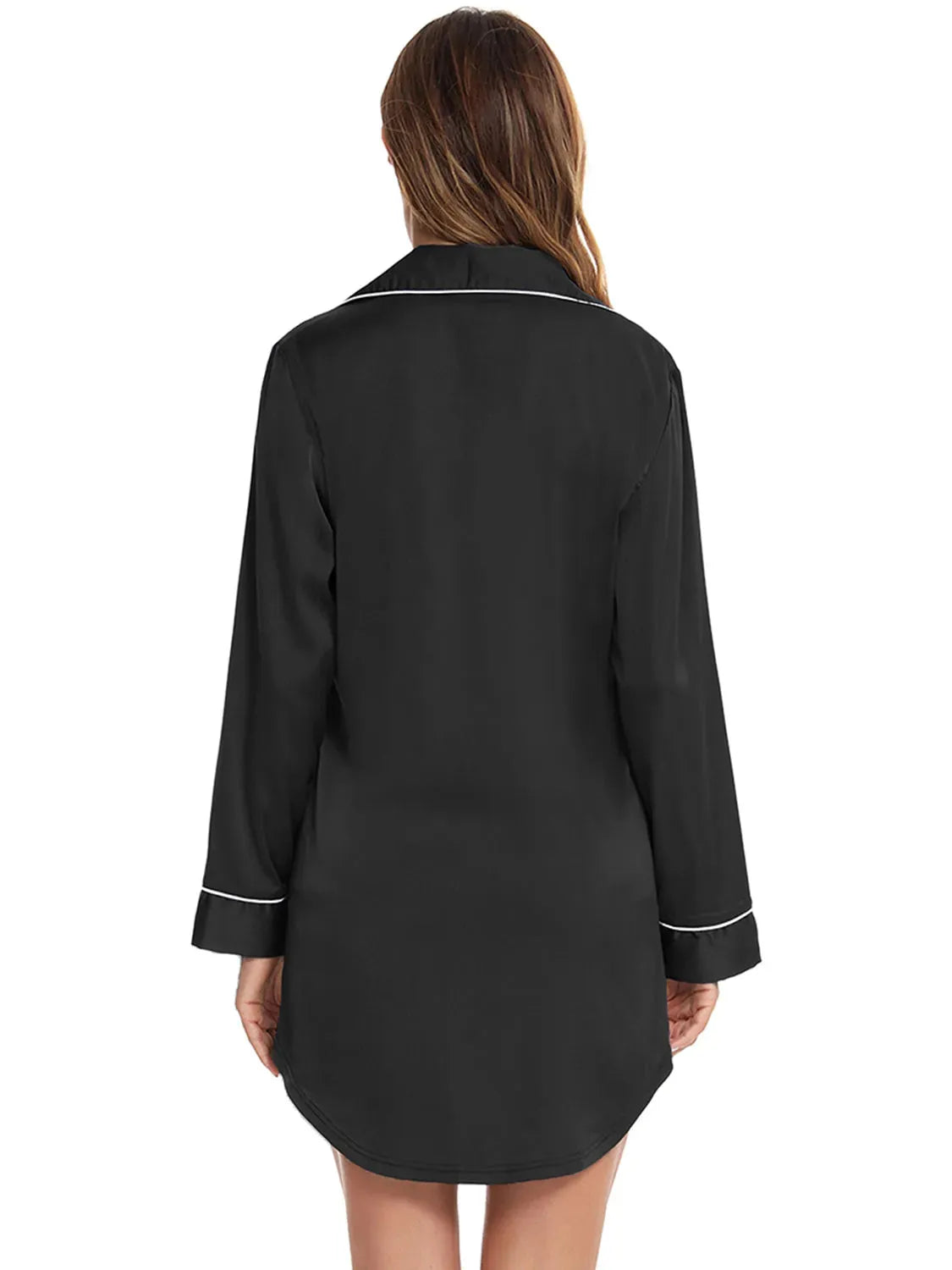 Button Up Lapel Collar Night Dress with Pocket Sleep Dresses - Tophatter Daily Deals