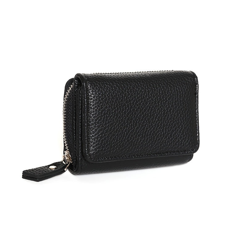 Small Pebbled Leather Trifold Wallet with Zip Coin Pocket Black Handbags & Wallets - Tophatter Daily Deals