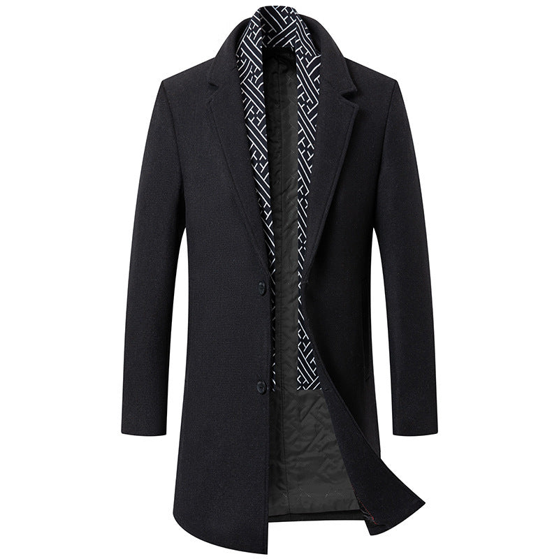 Warm Mens Wool Coat - Mid Length Structured Cut, Winter 3D Changing Face Moving Picture Frame - Tophatter Daily Deals