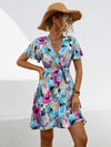 Printed Surplice Tie Waist Mini Dress Pastel Blue Casual Dresses - Tophatter Daily Deals